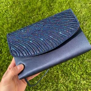 Blue Beaded Clutch Bag Purse